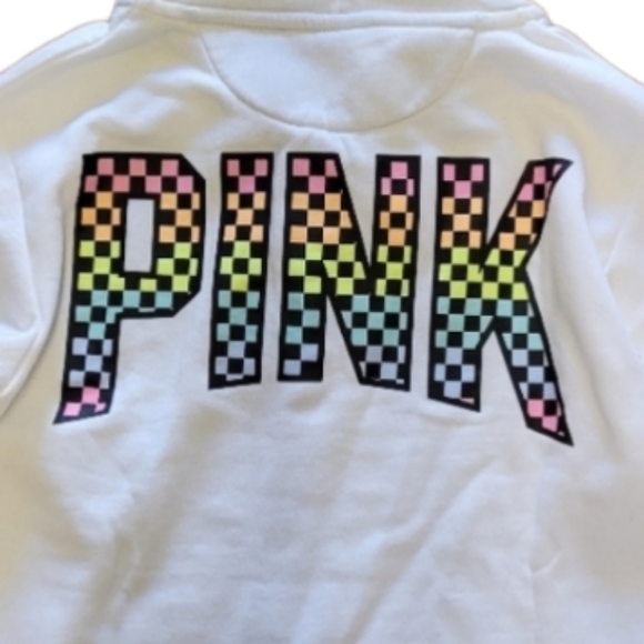 Victoria's Secret PINK Rare Rainbow Checkerboard Hoodie L - Picture 7 of 10